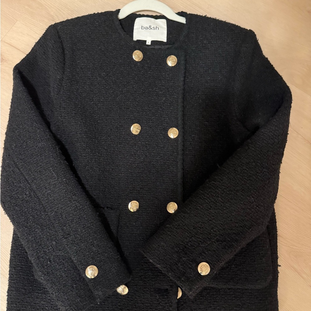 Ba&sh Black Bouclé Jacket with Gold Buttons